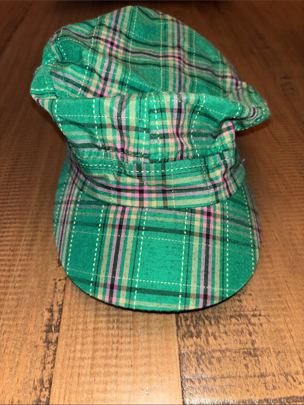 Green Plaid Cotton Cap - Stylish Everyday Hat pink tan navy EUC!